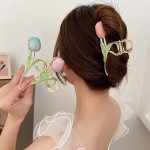 Hair Clips Supplier - Tulip Metal Enamel Flower Large Claw Clip Headgear Accessories