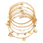 Ankle Chain Factory - Fashionable Butterfly Love Loop Purple Bead 5-piece Gold Plated