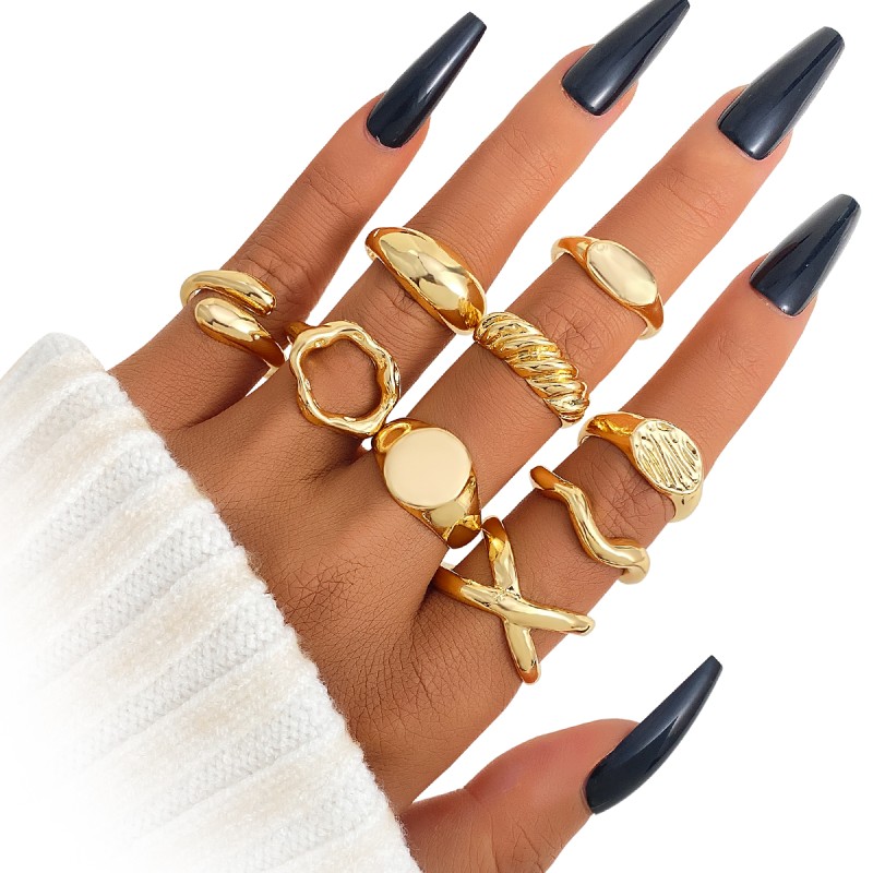 Finger Rings Supplier - 9pcs Exaggerate Irregular Geometry Open Punk Style Wedding
