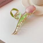 Hair Clips Supplier - Tulip Metal Enamel Flower Large Claw Clip Headgear Accessories