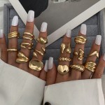 Ring Set Factory - 16 Pcs 2025 Exaggerated Irregular Heart Light Gold Geometric