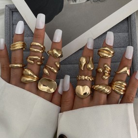 戒指套装工厂 - 16件2025夸张不规则爱心浅金几何