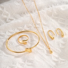 Jewelry Set Factory - 4Pcs Drop Adjustable Necklace Earrings Twisted Rings Bangle