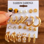 Earrings Set Factory - Pearl Twist Gold Plated Geometric Set for Women Fashion
