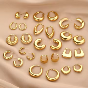Hoop Earrings Supplier - Hypoallergenic Stainless Steel 18k Gold Plated Screw Twisted