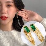 Jewelry Set Supplier - Luxury Green Zircon Square Pendant Gold Plated Stainless Steel