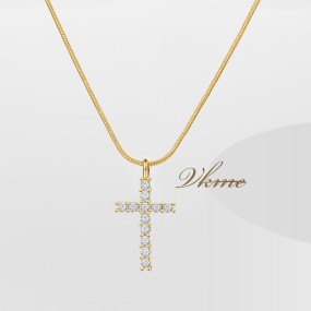 Necklace Manufacturer - Wholesale Gold Plated Zircon Crystal Rhinestone Cross Copper