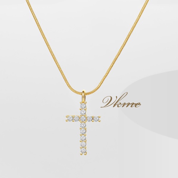 Necklace Manufacturer - Wholesale Gold Plated Zircon Crystal Rhinestone Cross Copper