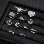 Ring Set Supplier - 11 Piece Bohemian Bullhead Elephant Head Eyes Geometric Opening