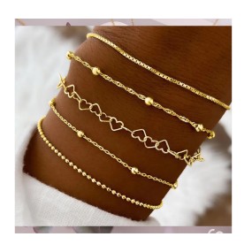 Bracelet Set Supplier - 2024 Heart 5 Pieces Gold Plated Geometric Adjustable for Women