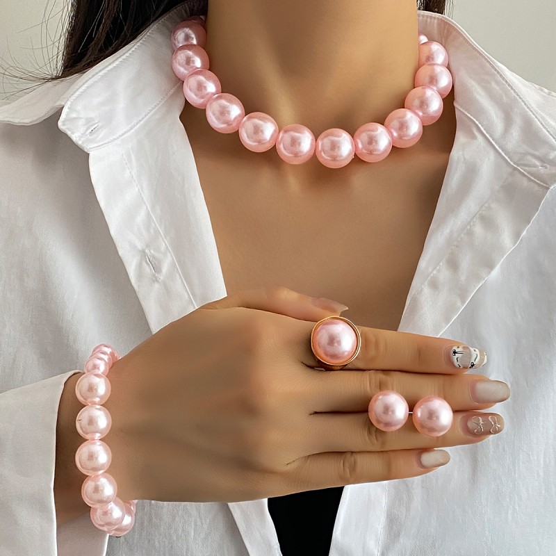 Pearl Jewelry Set Supplier - Wedding High-end Imitation Pearl Necklace Bracelet Earring