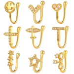 Nose Ring Supplier - Fashion Copper Zircon Golden Heart Bowknot Star Free Twist