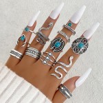Ring Set Manufacturer - 12 Piece Bohemian Shooting Antler Green Stone Open Silver