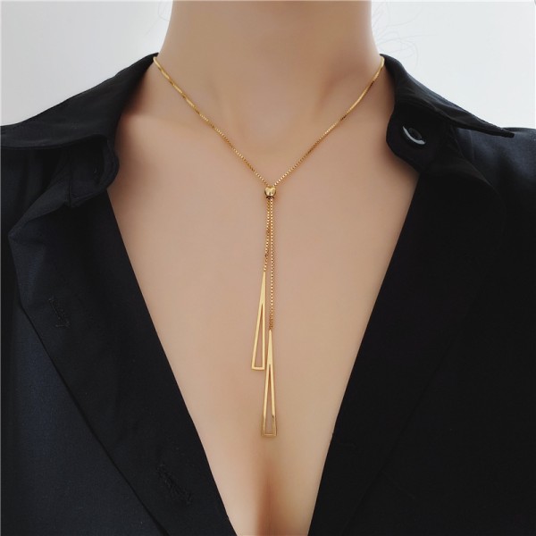 Necklace Manufacturer - Triangle Tassel Pull-out Stainless Steel Adjustable Knot
