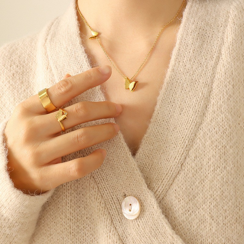 Jewelry Set Manufacturer - Hot Sale Frosted Butterfly Pendant Necklace Earrings Ring