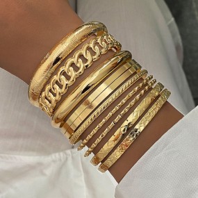 Bracelet Set Factory - 10 Pcs Fashion Gold Color Alloy Chain Twists for Women