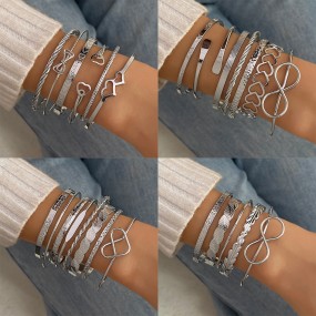 Bracelet Set Factory - Wholesale Punk Style Geometric Silver Color Open Infinity