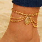 Anklets Factory - Wholesale Vintage Beach Feet Multi 3 Layers Gold Chain Alloy