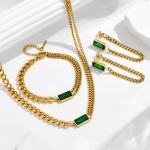 Jewelry Set Supplier - Luxury Green Zircon Square Pendant Gold Plated Stainless Steel