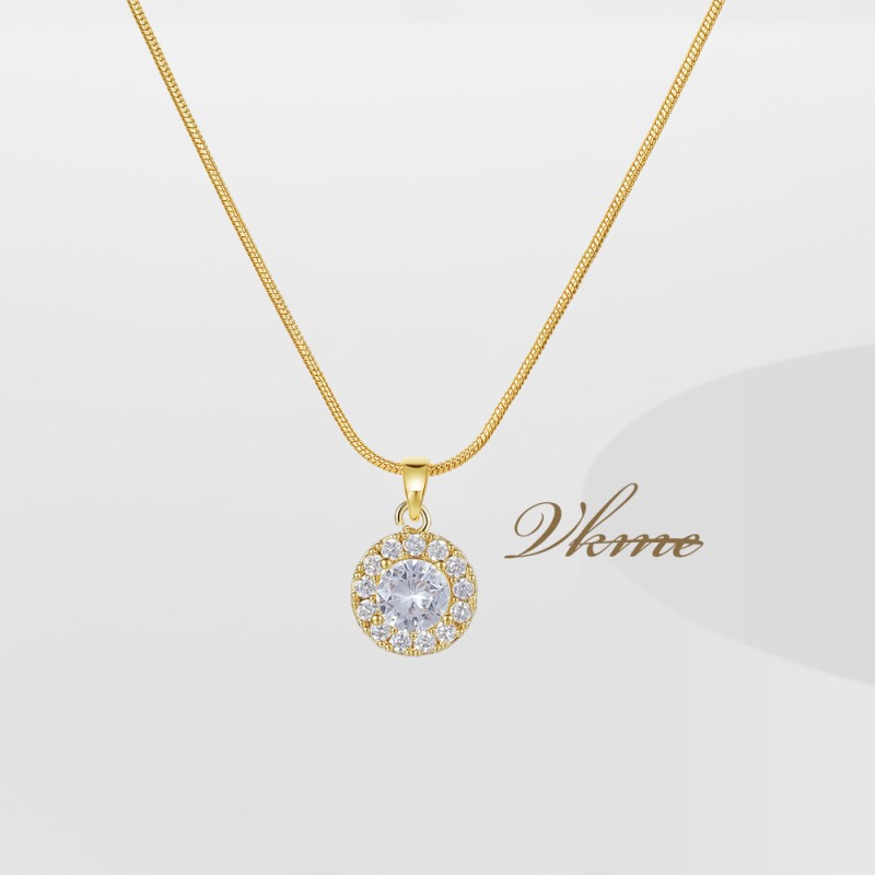 Wedding Pendant Supplier - Crystal Geometric Cubic Zircon Round Necklace Jewelry