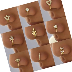 Nose Studs Factory - Gothic Micro Zirconia Love Lightning Crown Gold Plated Non-Pierced