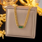 Jewelry Set Supplier - Luxury Green Zircon Square Pendant Gold Plated Stainless Steel