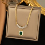 Jewelry Set Supplier - Trendy Emerald Square Pendant Stainless Steel Without Box