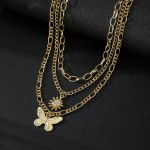 Necklace Manufacturer - 2025 Fashion Sunflower Butterfly Pendant 3 Layer for Women