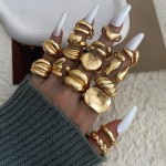 Ring Set Factory - 16 Pcs 2025 Exaggerated Irregular Heart Light Gold Geometric