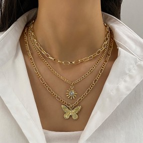 Necklace Manufacturer - 2025 Fashion Sunflower Butterfly Pendant 3 Layer for Women