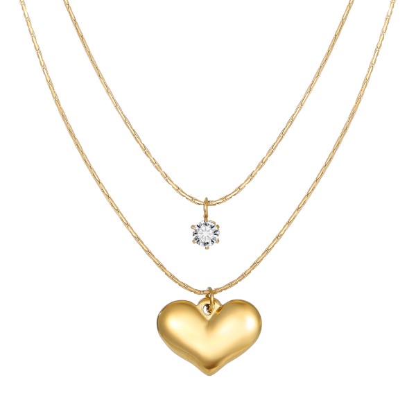 Necklace Factory - Custom Double Layered Crystal Love Heart Gold Color Pendant