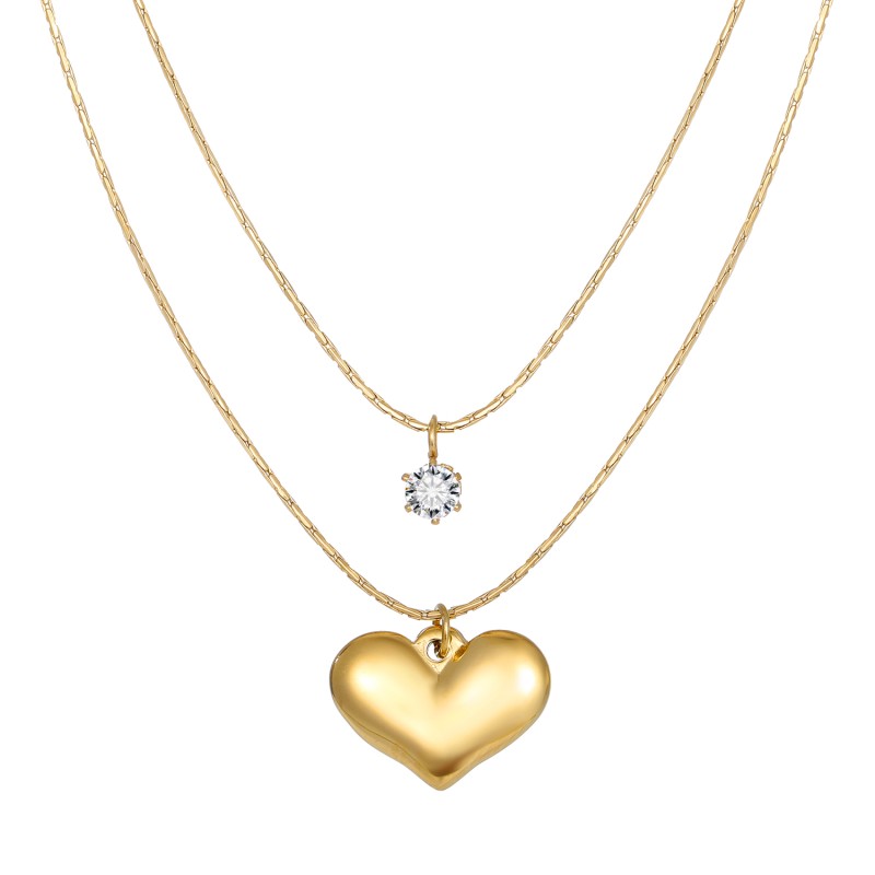 Necklace Factory - Custom Double Layered Crystal Love Heart Gold Color Pendant