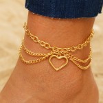 Anklets Factory - Wholesale Vintage Beach Feet Multi 3 Layers Gold Chain Alloy