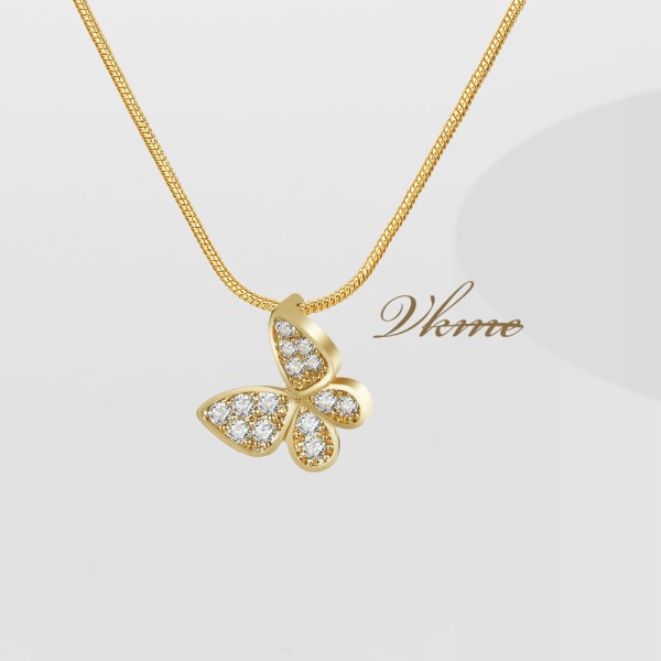 Choker Necklace Supplier - Gold Plated Copper Zircon Custom Initial Charm Butterfly