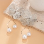 Dangle Earrings Supplier - Fashion Long Fringe Pearl Hollow Big Metal Flower Exaggerated