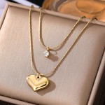 Necklace Factory - Custom Double Layered Crystal Love Heart Gold Color Pendant