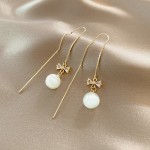 Silver Earrings Factory - Vintage Geometric Love Tassel S925 Silver Needle Pearl