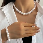 Jewelry Set Manufacturer - 2025 Fashion White Pearl Gold Color Geometric for Women