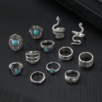 Ring Set Manufacturer - 12 Piece Bohemian Shooting Antler Green Stone Open Silver