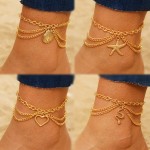 Anklets Factory - Wholesale Vintage Beach Feet Multi 3 Layers Gold Chain Alloy