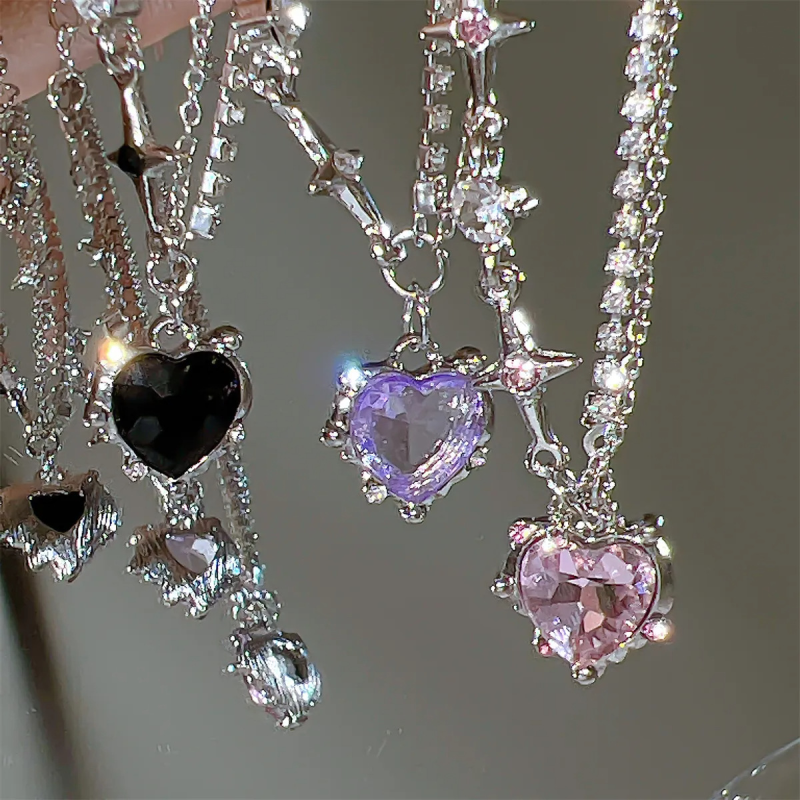 Heart Necklace Manufacturer - Wholesale Crystal Heart Charm Chain Ethnic Bohemian