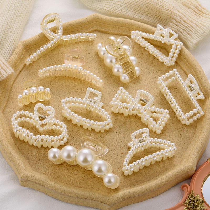 Hair Claw Manufacturer - Women Fashion Transparent Pearl Acrylic Big Medium Small