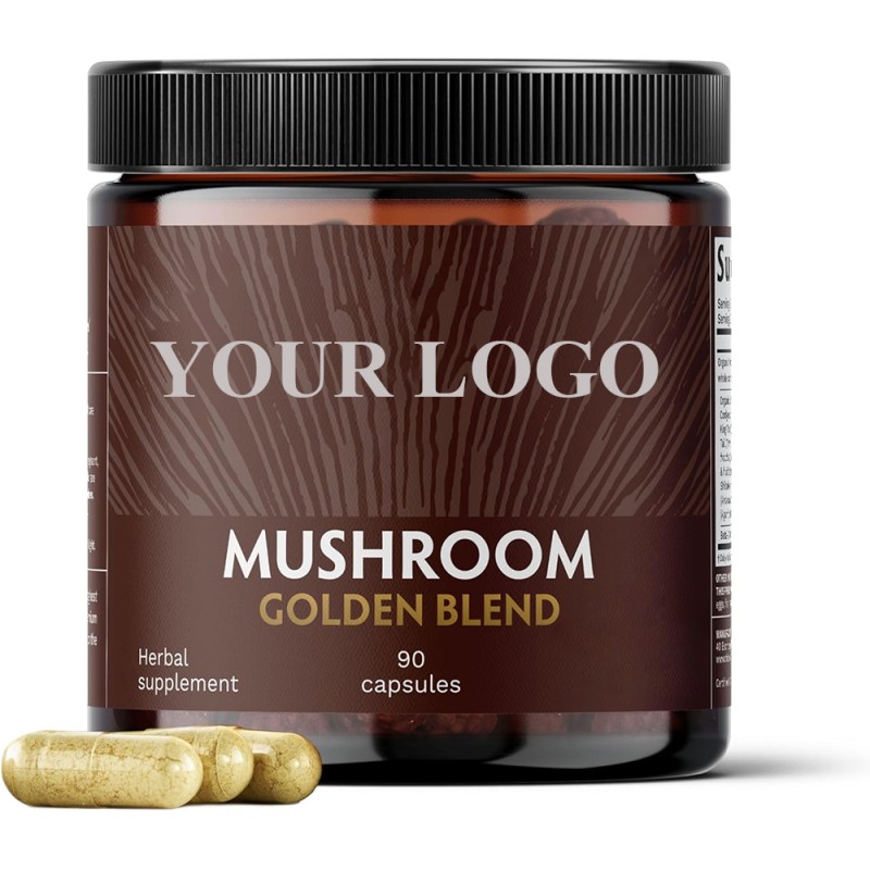 OEM/ODM Mushroom Golden Blend Capsules Manufacturer - Private Label Vegan Adaptogenic Mushrooms Powder Supplement for Immune Support