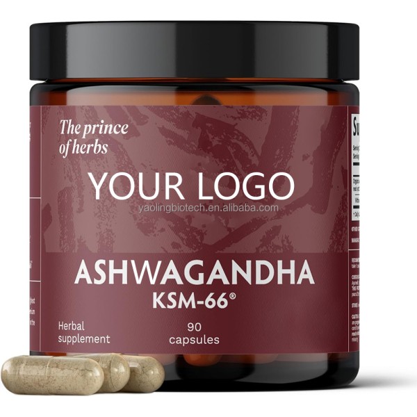 OEM Ashwagandha Capsule Manufacturer - Private Label KSM 66 Pure Organic Ashwagandha Root Powder Extract Ayurvedic Dietary Supplement