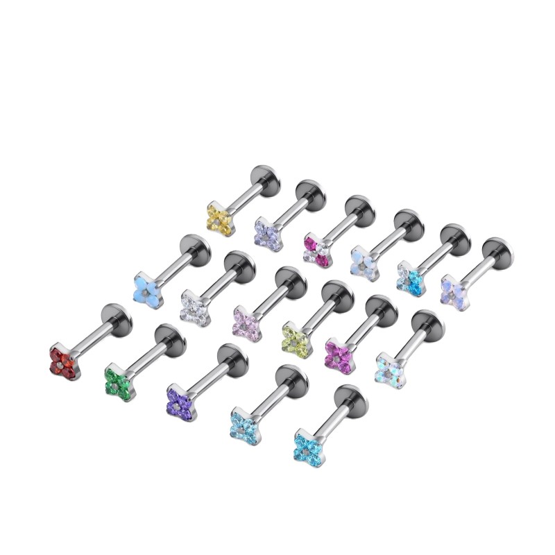 Titanium Jewelry Manufacturer - Colorful Zircon Round Lip Nail