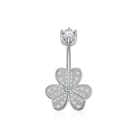 Silver Belly Ring Factory - Minimalist Three-leaf Clover Zircon