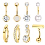 Belly Button Rings Manufacturer - 9PCS Gold Zircon Pearl Stainless