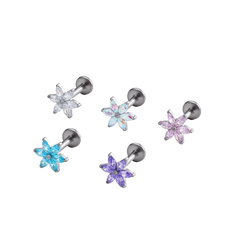 Titanium Earrings Supplier - Flower Zircon Internal Thread Labret