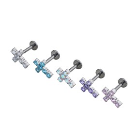 Titanium Stud Earrings Manufacturer - 16G Implant Grade Cross CZ
