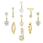 Belly Button Rings Manufacturer - 9PCS Gold Zircon Pearl Stainless